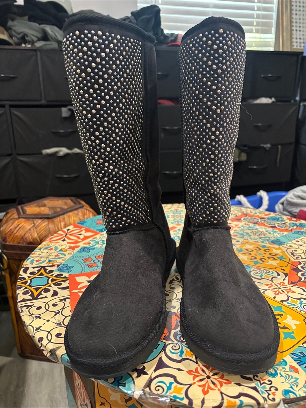 Black Studded Tall Boots - Women